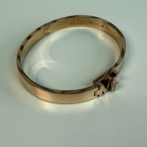 Michael Kors Haute Hardware Rose Gold & Crystal Logo Bangle Bracelet - Picture 4 of 7